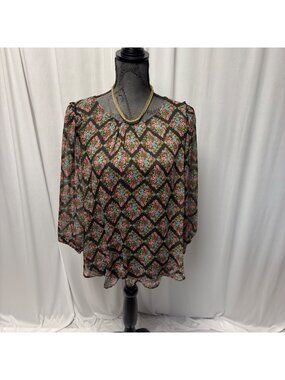 LC Lauren Conrad Top Womens Size Medium Floral Sheer Blouse Boho Cottagecore